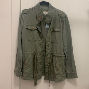 army green LOFT utility jacket with gold hardware